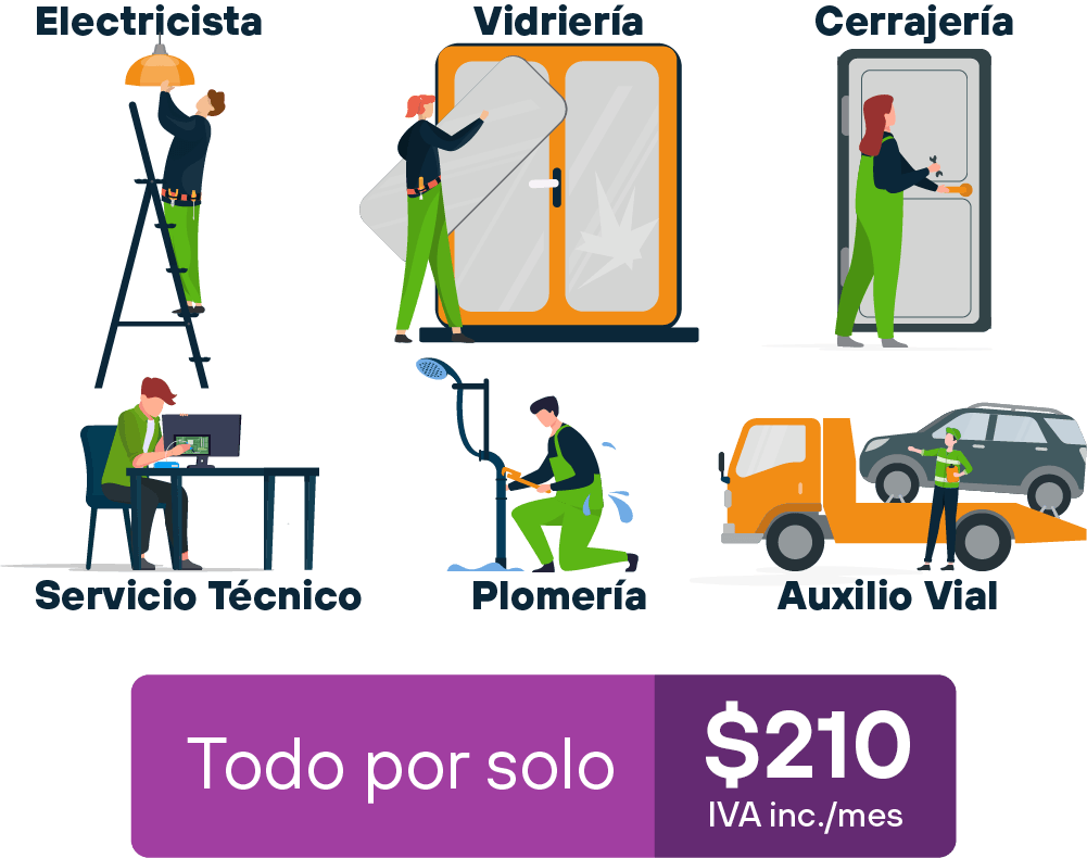 Todo por solo $210 IVA inc. - Electricista, Cerrajería, Auxilio Vial, Plomería, Vidriería, Servicio Técnico.