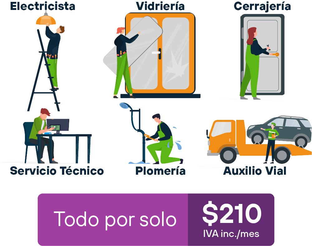 Todo por solo $210 IVA inc. - Electricista, Cerrajería, Auxilio Vial, Plomería, Vidriería, Servicio Técnico.